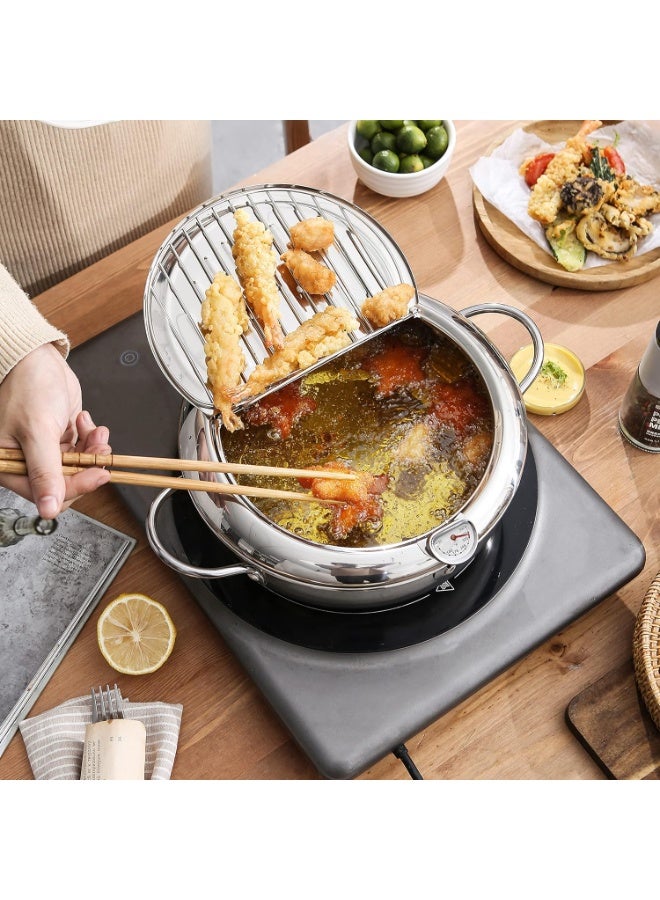 حلة قلى ستانلس ستيل بترمومتر وغطاء مصفاة – 2.2 لتر لتحمير البطاطس والفراخ والجمبري على الغاز والكهرباء والاندكشن - Image 2